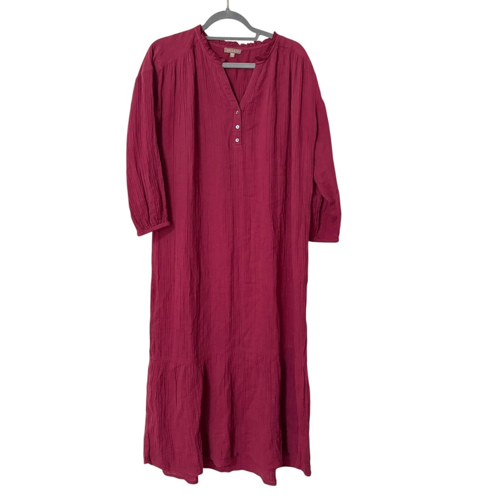 Lilla P Womens Small Maxi Dress Red Cotton Gauze Prairie Peasant Lagenlook Boho